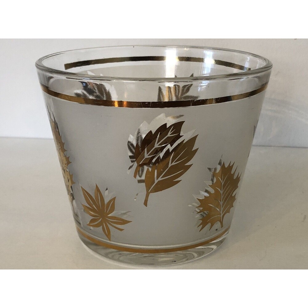 Vintage  MCM Libby Golden Foliage Ice Bucket 5”!h 6” W